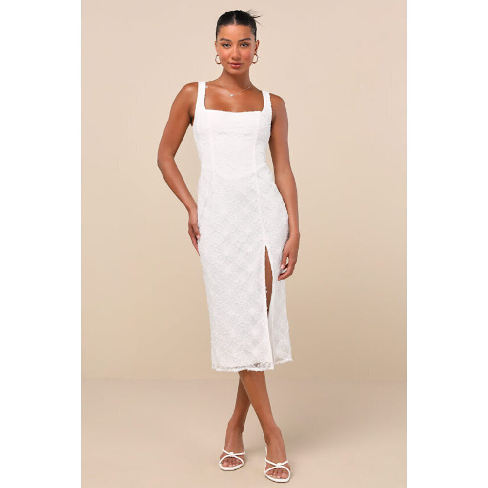 Lulus Kalani White Mesh Textured Midi Dress - Size L
